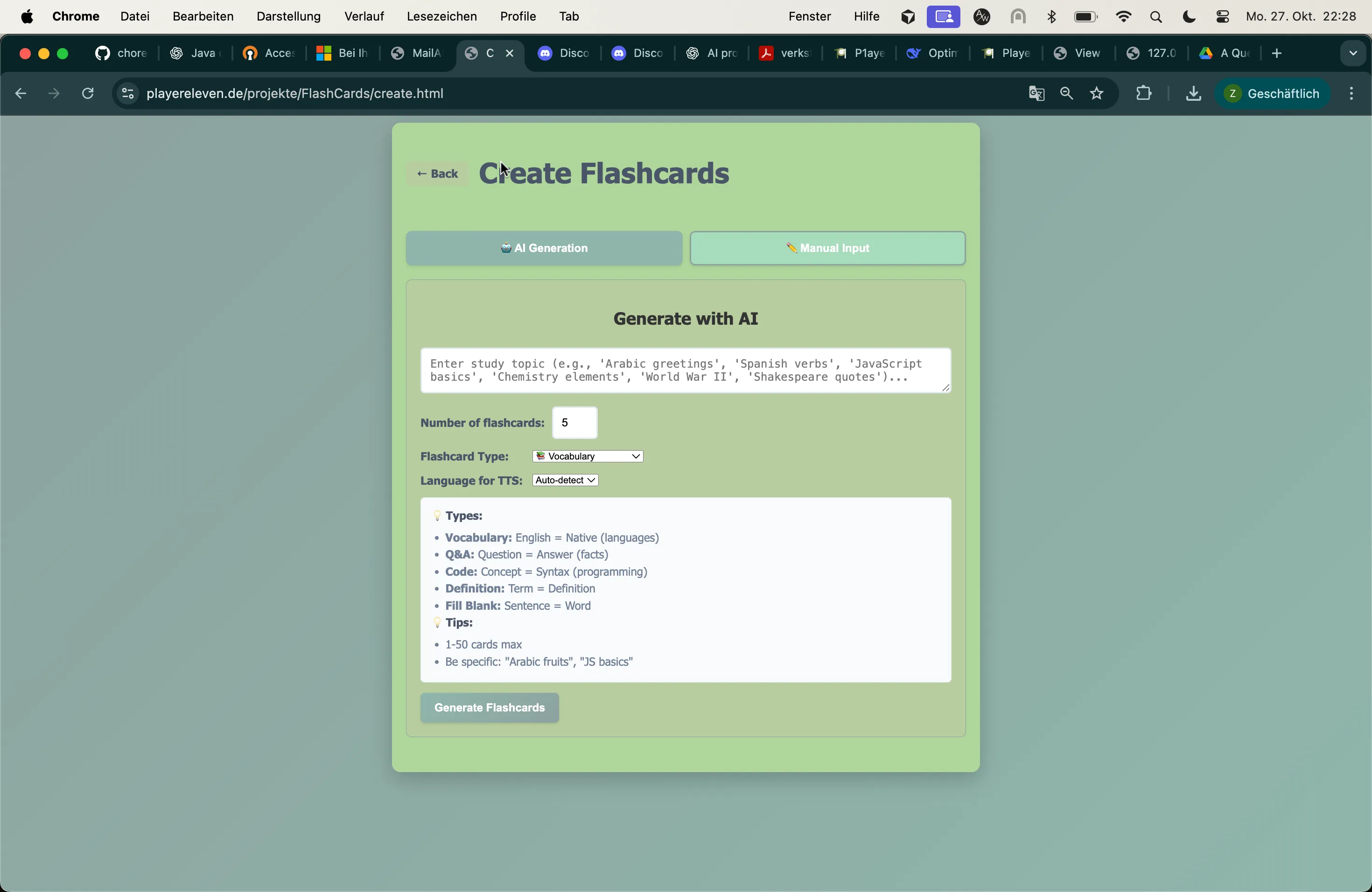 KI Karteikarten Tool - Evaluierung und Erstellung von Lernkarten durch Prompt Engineering